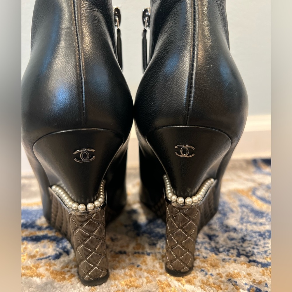 CHANEL Short Boots, Size: 37 | Color: Black, Lambskin Leather
